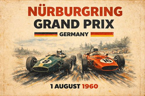Affiche vintage de course automobile Grand Prix du Nürburgring 1960 – Décoration murale allemande sur le thème du sport automobile