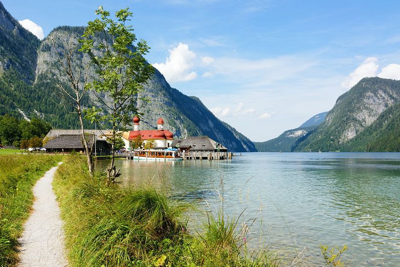 Bavarian King's Lake with St. Bartholomae Church by Gisela Scheffbuch