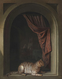 Cat Crouching on the Ledge of an Artist's Atelier, Gerrit Dou
