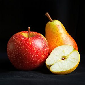 Äpfel und ein Birnenporträt