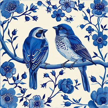 Delfts blauwe vogels van Vlindertuin Art