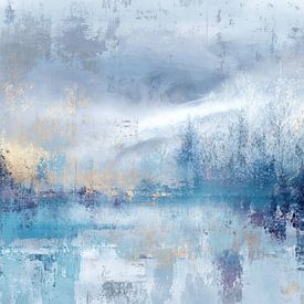 Winter Meer - Blauw Goud Abstract Schilderij van BowiScapes - Fine Art Landschappen
