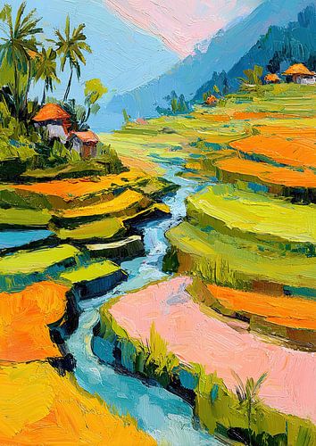 Colourful terraced landscape by a mountain stream by Niklas Maximilian