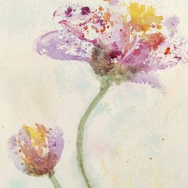 Fleurs colorées et gaies (peinture abstraite à l'aquarelle plantes de printemps tulipes roses en gro sur Natalie Bruns