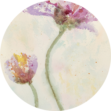Vrolijke kleurrijke bloemen (abstract aquarel schilderij lente planten tulpen rozen close-up paars) van Natalie Bruns