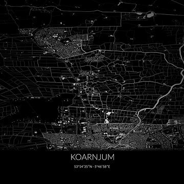 Zwart-witte landkaart van Koarnjum, Fryslan. van Rezona