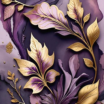 Abstracte bladeren in goud van Nicolette Vermeulen