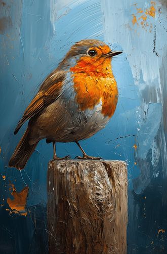 Roodborst op een paal