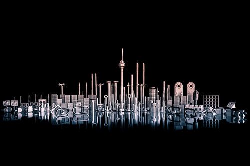 Ville composée de boulons, de vis et de clous sur fond noir