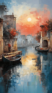 Stadt Canal Grande in Venedig Italien Ölgemälde Kunst Design vertikal