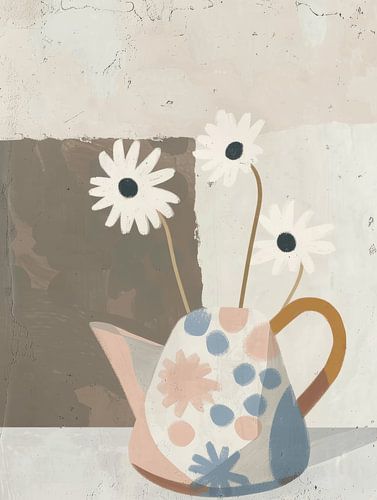 Hippe illustratie van een vrolijk stilleven met bloemen