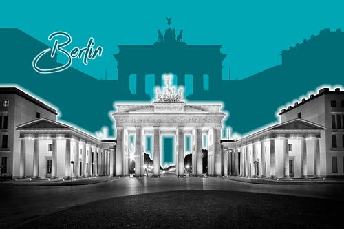 BERLIN Brandenburg Gate | Graphic Art | cyan by Melanie Viola