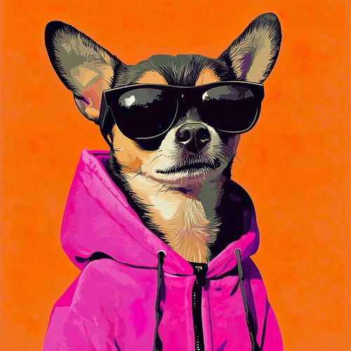 Coole Popart Chihuahua in roze en oranje