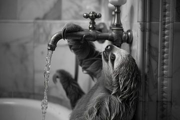 Un paresseux confortable dans la baignoire - un adorable tableau de salle de bain pour vos toilettes sur Felix Brönnimann