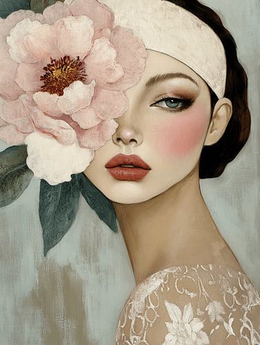 De pioenroos, portret in pastelkleuren