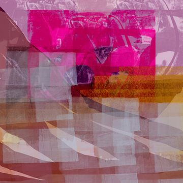 Paysage abstrait moderne. Rose fluo, ocre, jaune, violet. sur Dina Dankers