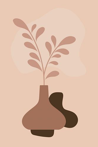 Vase brun avec feuilles Illustration abstraite