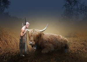 Old warrior with his Scottish highlander by Bert Hooijer