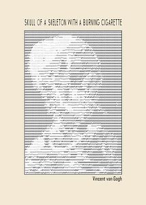 Schädel eines Skeletts mit einer brennenden Zigarette (Ascii-Art)