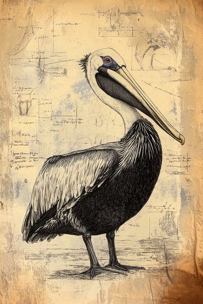 Pelikaan in Wetenschappelijke Studie Klassieke Illustratie van Eva Lee