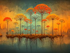 Tree Roots in the Air | Abstract Natural Landscape as Warm Wall Art