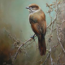 A peaceful bird perched on a branch in soft shades by But First Framing
