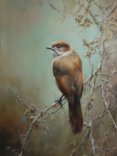 Ruhiger Vogel auf einem Ast in sanften Farbtönen