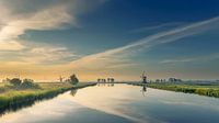 Polder morning panorama view