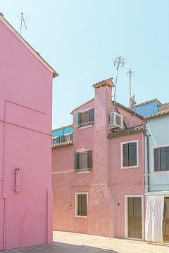 Roze huizen van Burano van Michael Schulz-Dostal