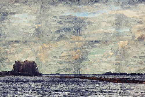 View of Lake Grevelingen (art, impasto technique)