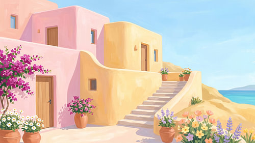 Un village côtier aux couleurs pastel en pleine floraison