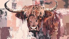 Scottish highlander artwork in shades of pink by Emiel de Lange