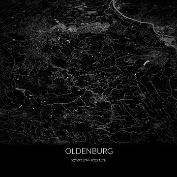 Black and white map of Oldenburg, Lower Saxony, Germany. by Rezona