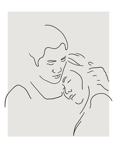 Being there for each other (line drawing portrait male female supporting straight Asian love beige