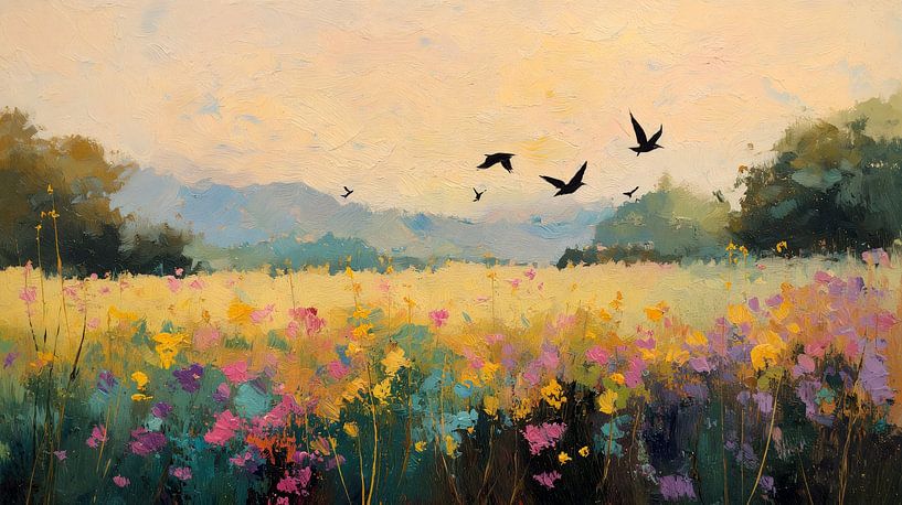 Field of flowers pink and blue by vanMuis