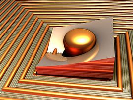 digitale Kunst mit einer Kugel in einem Gitter von W J Kok