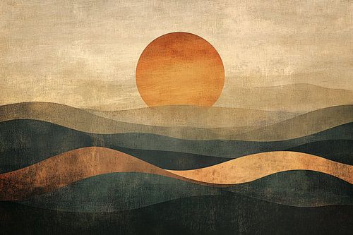 Abstracte zonsondergang met golvende vormen