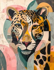 Jachtluipaard roze groen grijs en geel - stijlvol en stilistisch kunstwerk