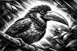 Toucan abstrait en noir et blanc