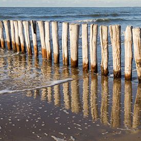 wooden breakwater posts at coastal Cadzand-bad - no. 1 by Arnoud Kunst