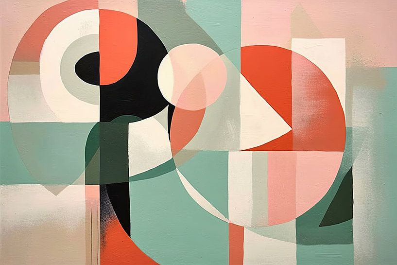 Minty Salmon Grey | Abstract Geometry Art by Eye catching paintings