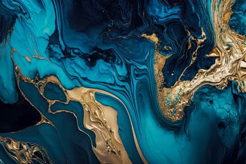 Marble gold blue black 2 by Digitale Schilderijen