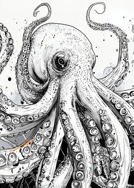 White drawing octopus #octopus by JBJart Justyna Jaszke