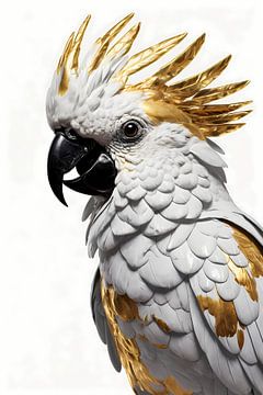 Majestueuze Papegaai in Goud en Wit van De Muurdecoratie