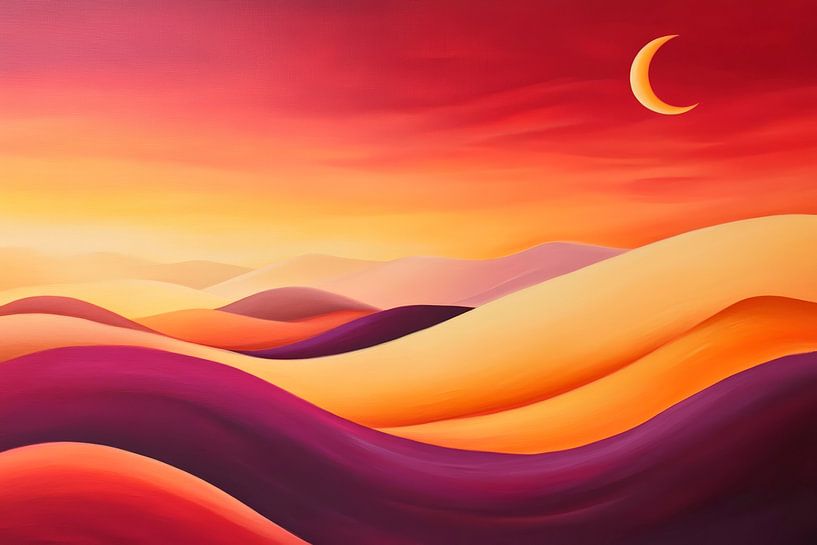 Paysage du soir avec lune et formes d'ondes par Poster Art Shop