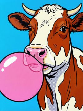 Illustration einer Kuh, die Kaugummi bläst von Markus Gann