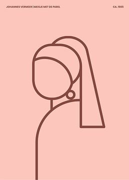 La fille à la boucle d'oreille abstraite illustration linéaire sur Michel Rijk