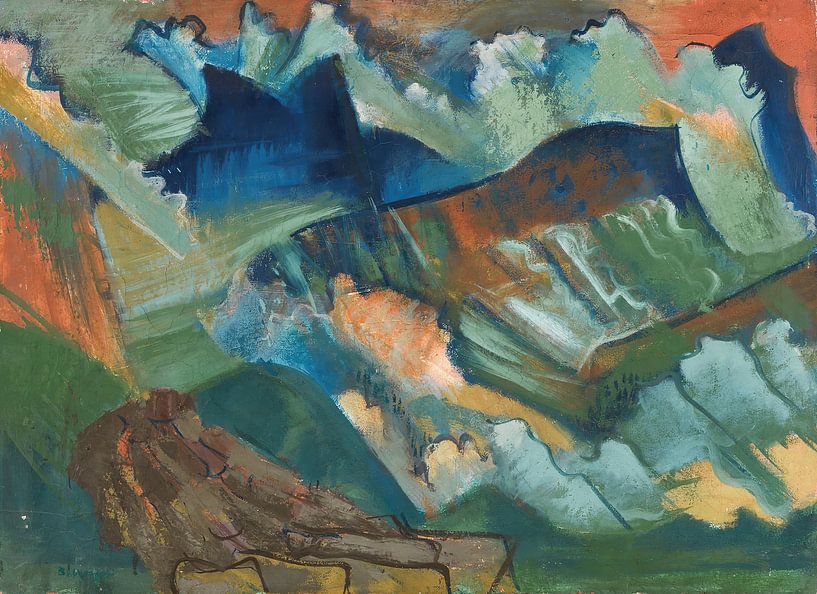 August Babberger - Gebirgslandschaft mit rotem Himmel von Peter Balan