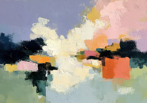 Abstract pastel composition in pink, blue and orange