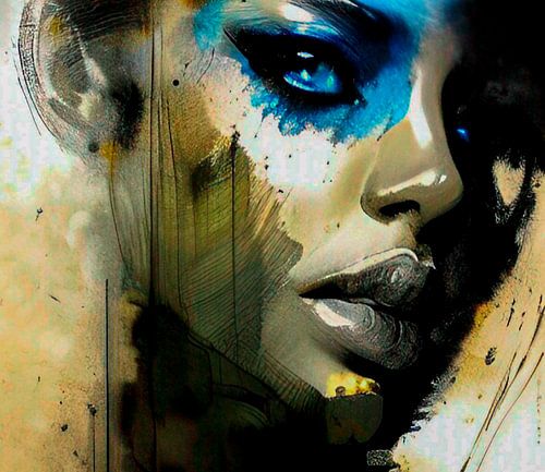 Portrait de femme en bleu et or